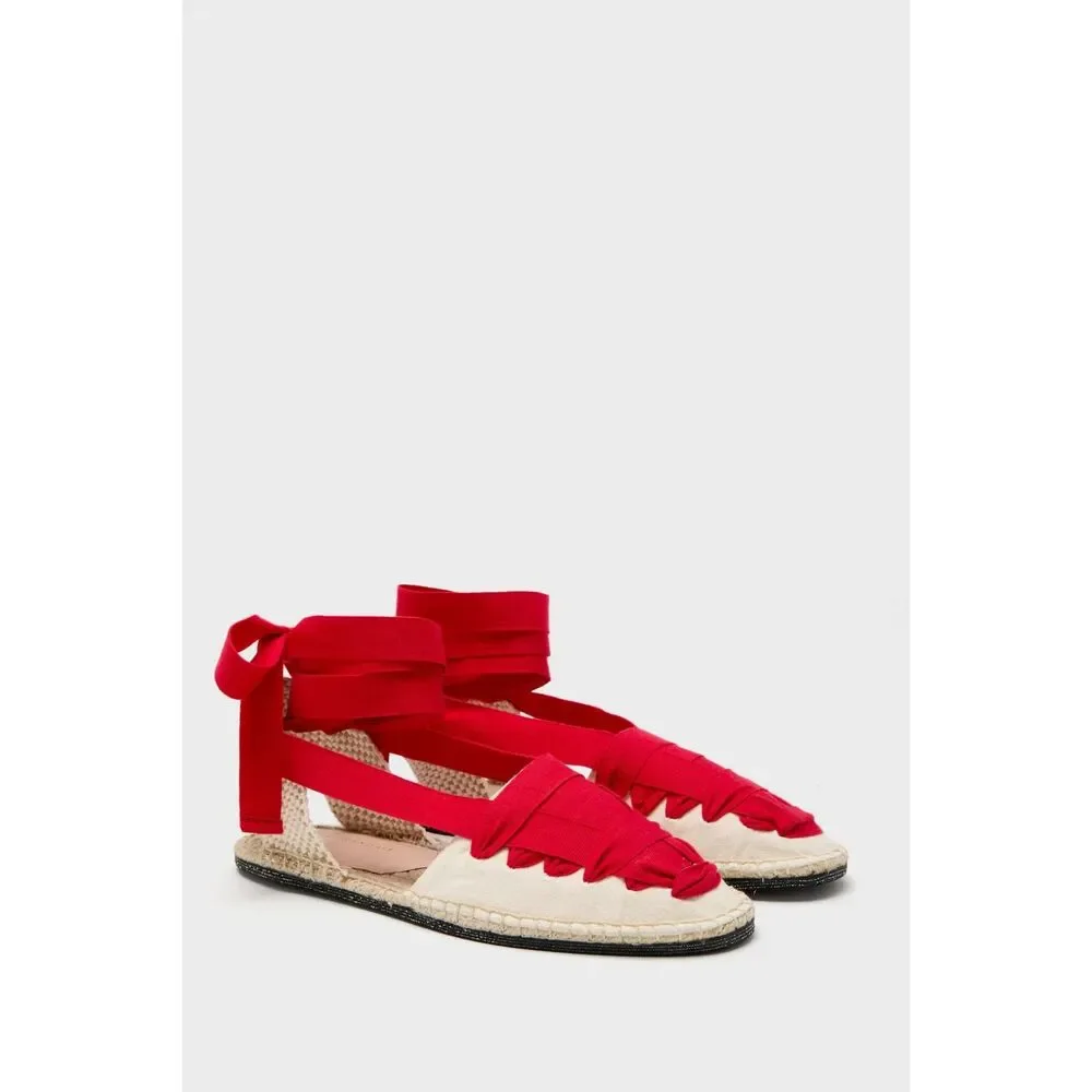 Loeffler Randall $285 Wilson Flat Ankle-Wrap Espadrille In Natural Red 10 US